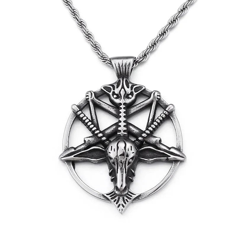 Retro Literary Skull Sheep Head Pendant with Pan Shen Round Titanium Steel Detail