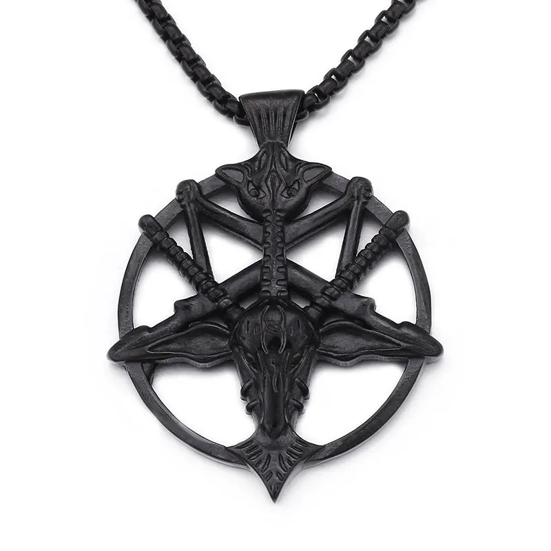 Retro Literary Skull Sheep Head Pendant with Pan Shen Round Titanium Steel Detail