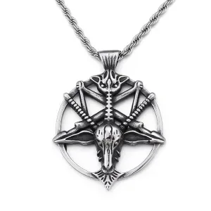 Retro Literary Skull Sheep Head Pendant with Pan Shen Round Titanium Steel Detail