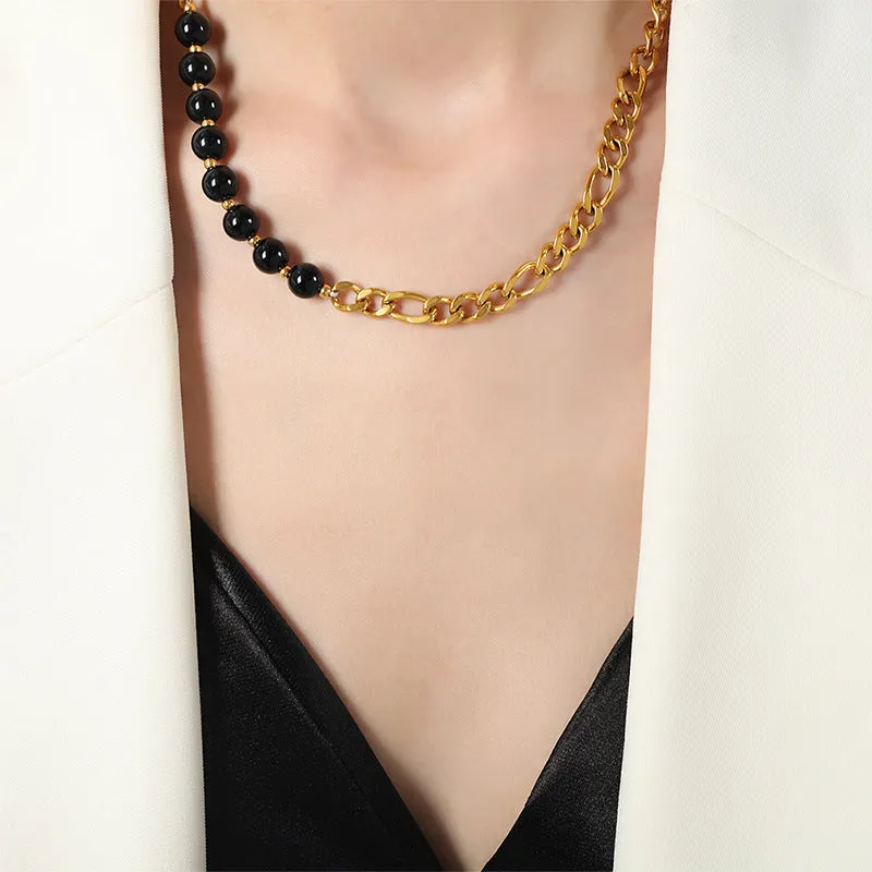 Retro Luxe Titanium Joker Necklace with Black Agate Accent