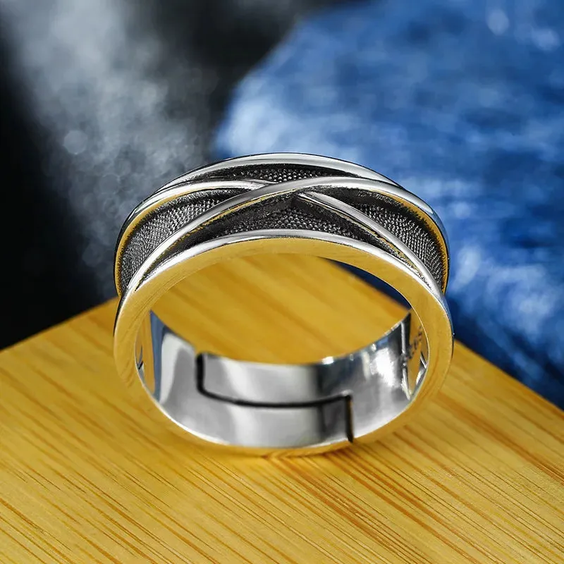 Retro Time Space Design Ring For Men Silver Color Punk Gothic Open Ring Handmade Rock Hiphop Unisex Jewelry Accessories Man Gift