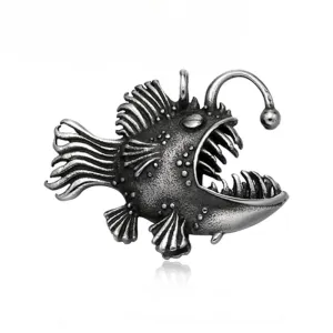 Retro Titanium Steel Lantern Fish Pendant for Men - Unique Stainless Steel Jewelry