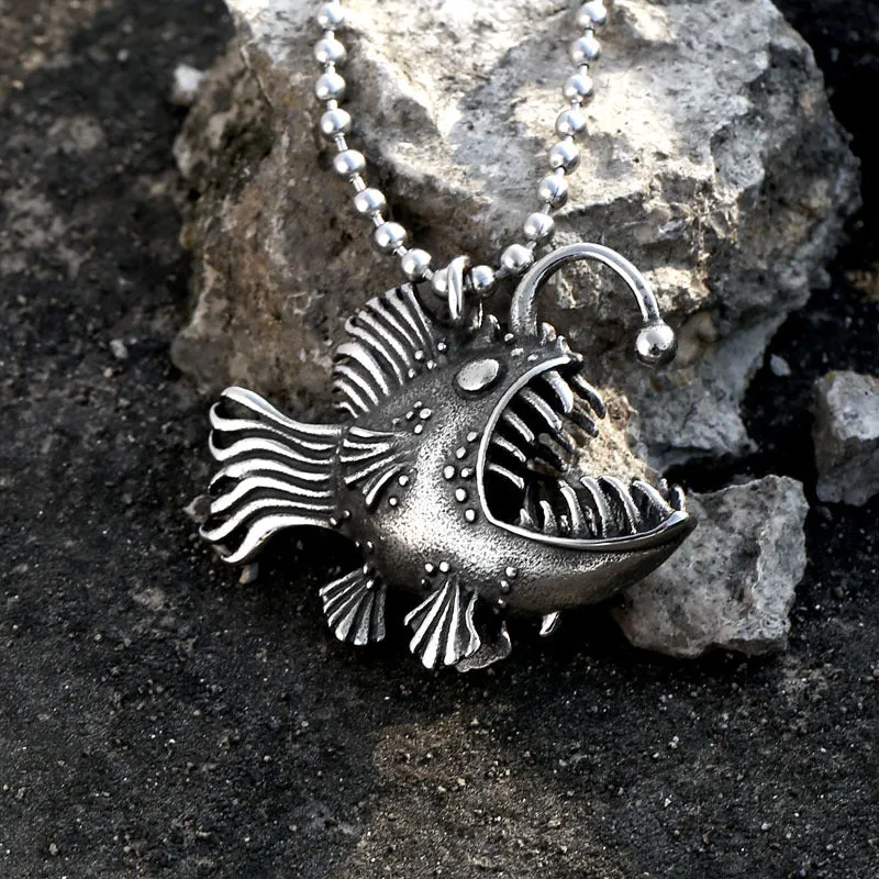 Retro Titanium Steel Lantern Fish Pendant for Men - Unique Stainless Steel Jewelry