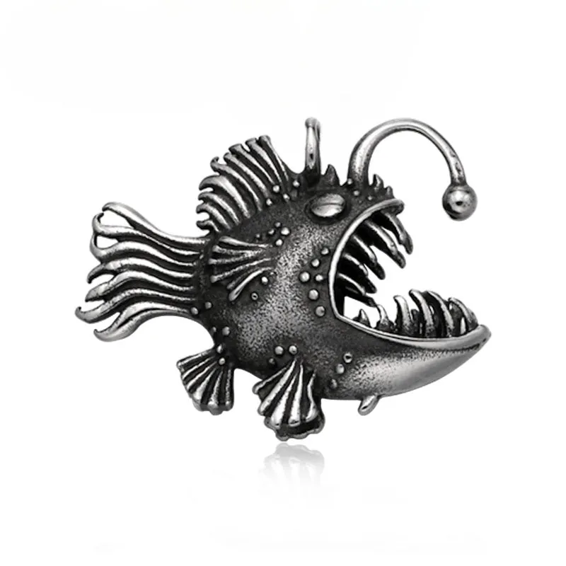 Retro Titanium Steel Lantern Fish Pendant for Men - Unique Stainless Steel Jewelry