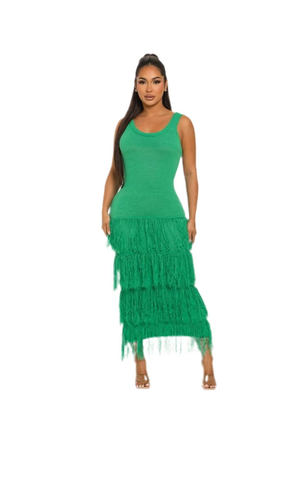 Solid Sleeveless Dress w/ Fringes
