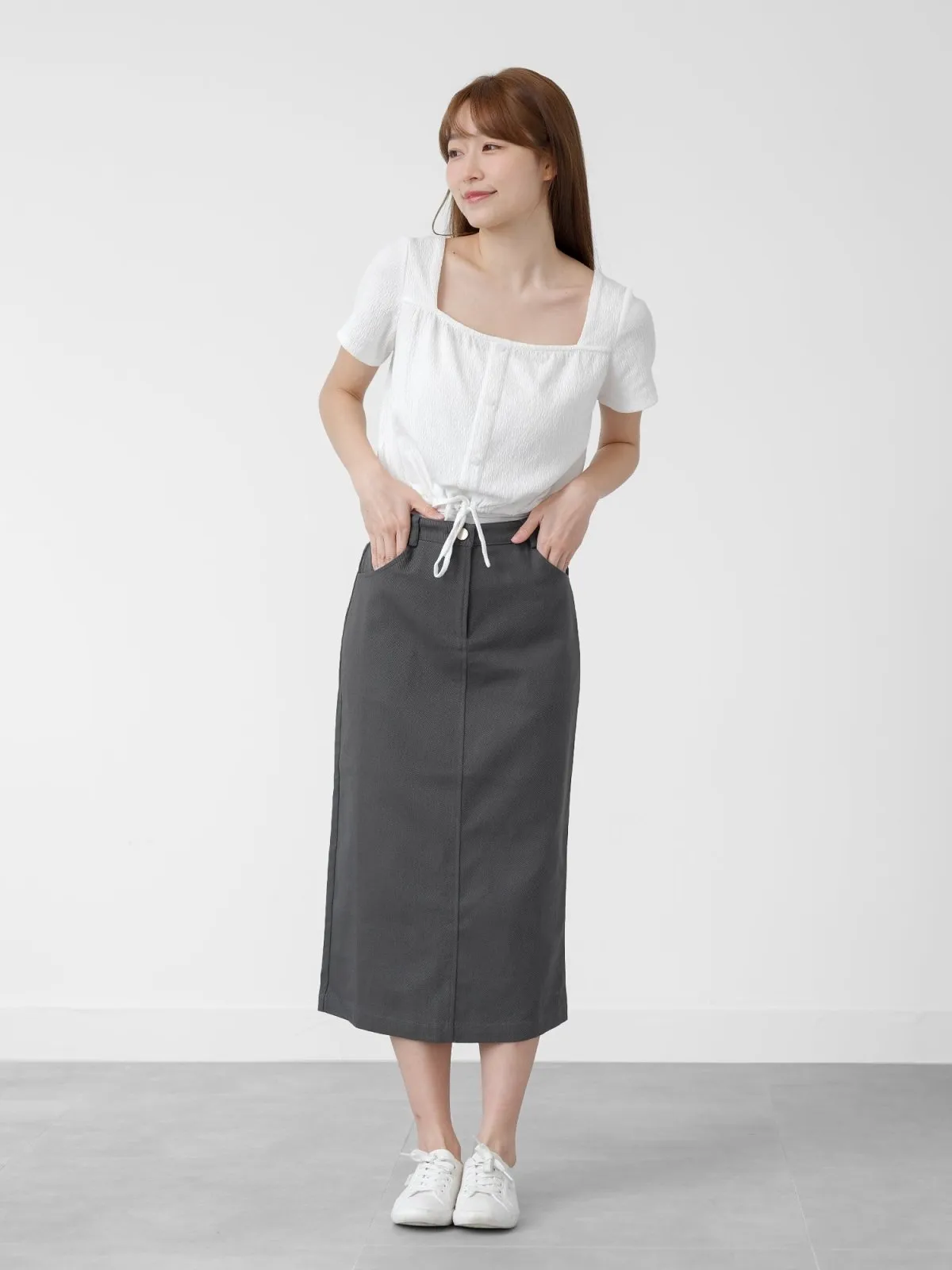 Square Neck Tie Waist Top
