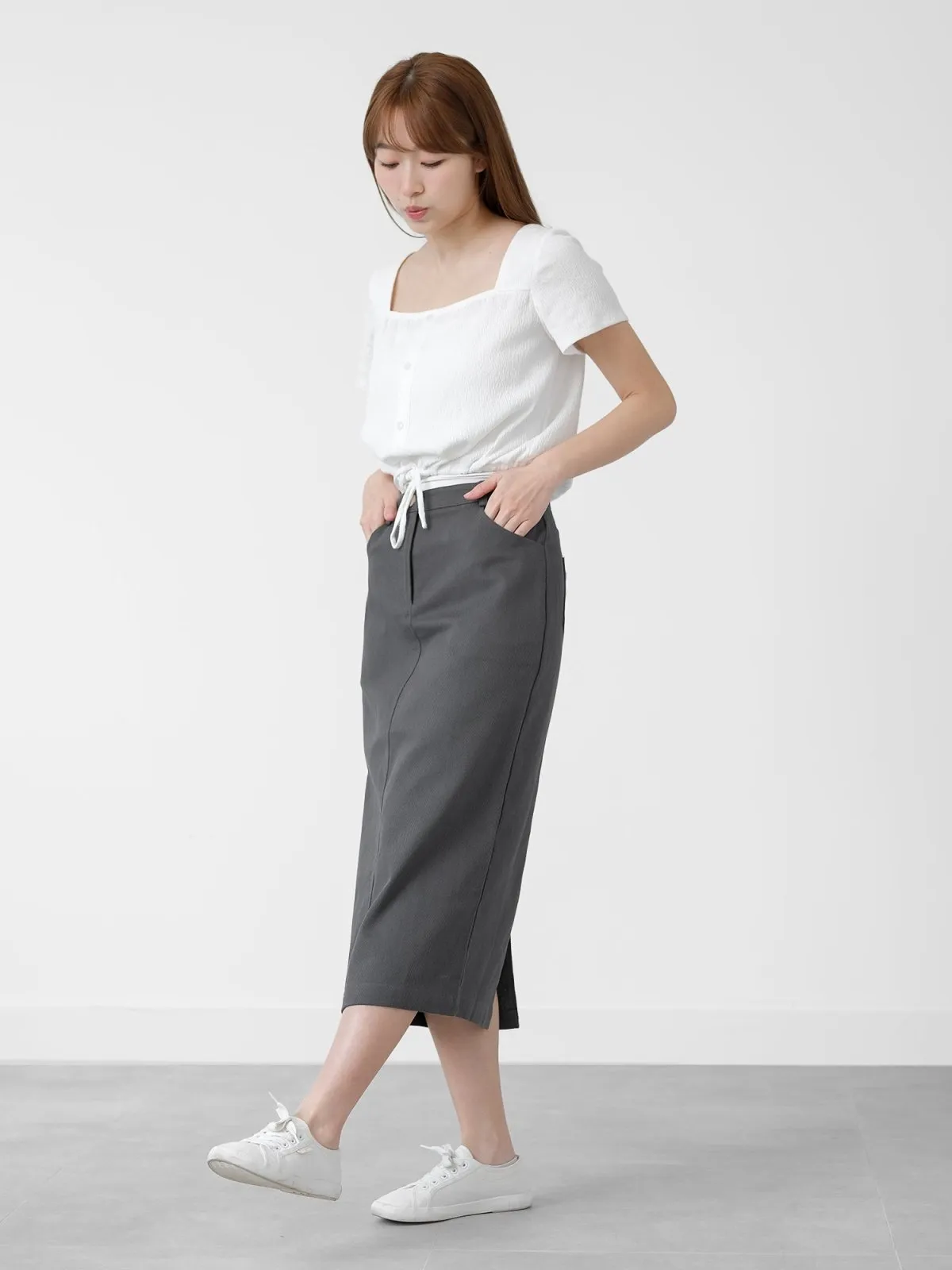 Square Neck Tie Waist Top