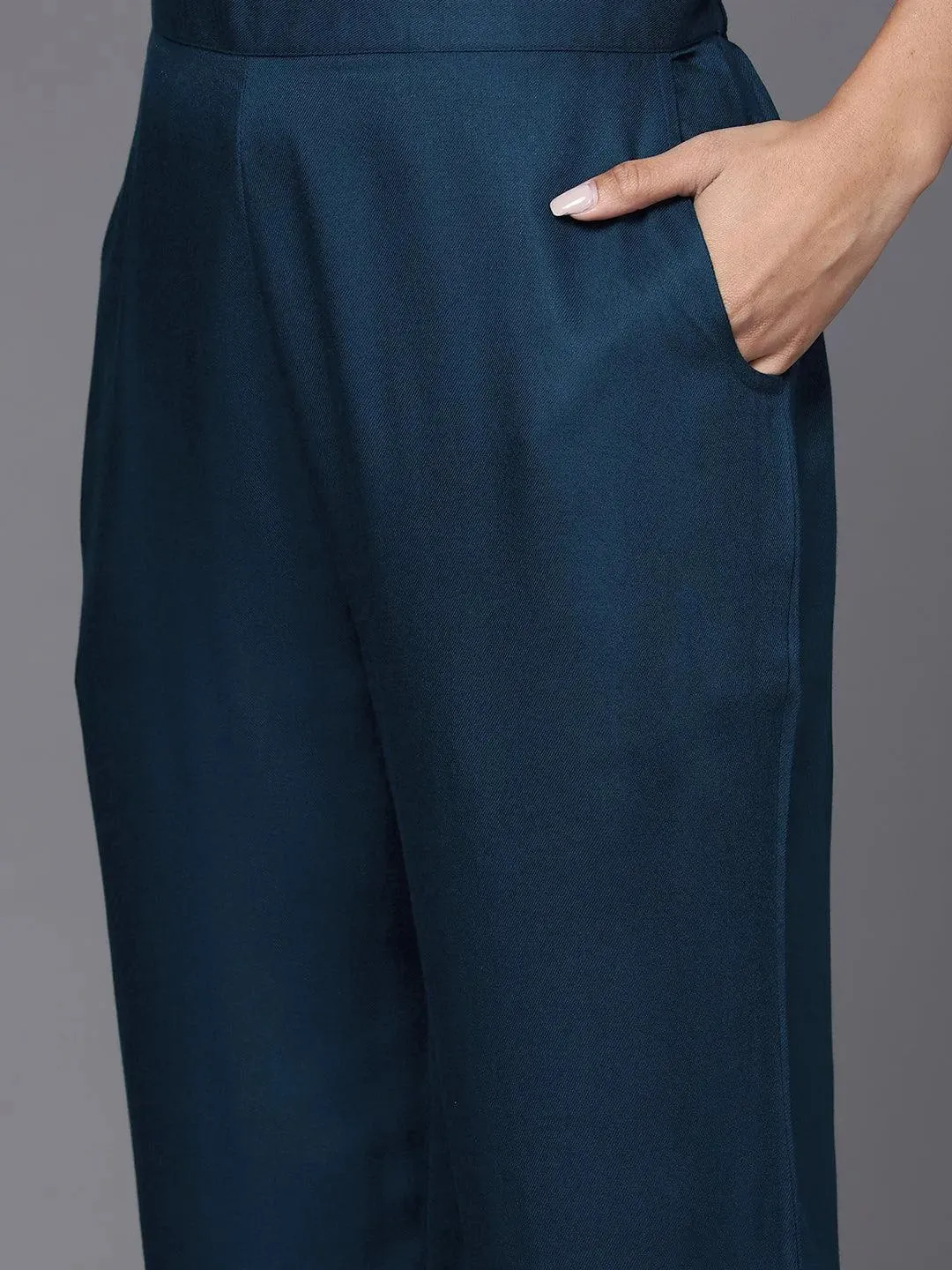 Teal Self Design Wool Blend Co-Ords