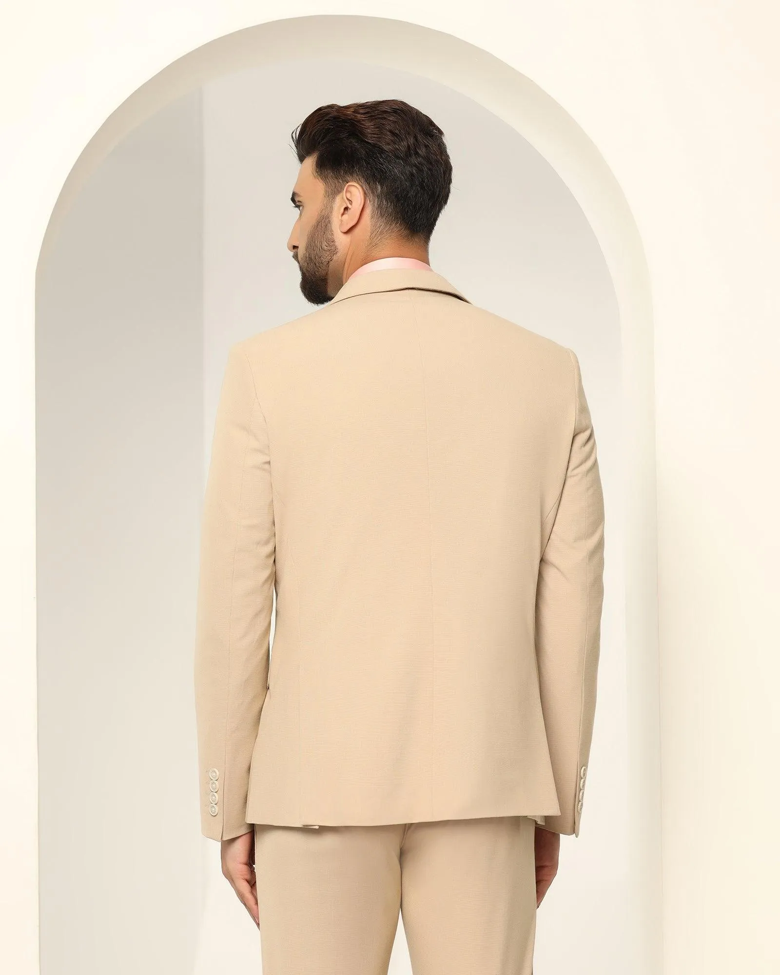 Two Piece Beige Textured Formal Suit - Games