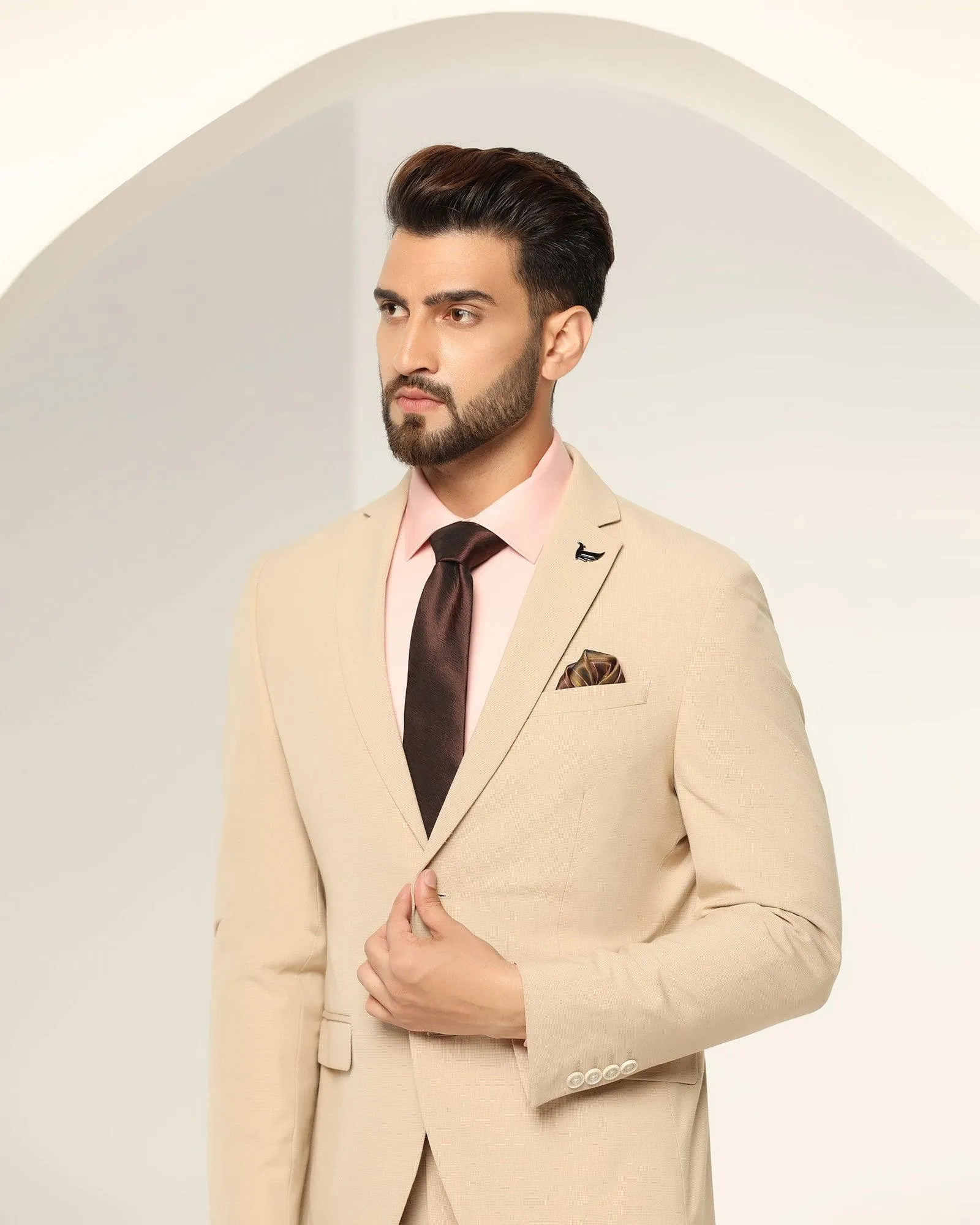 Two Piece Beige Textured Formal Suit - Games