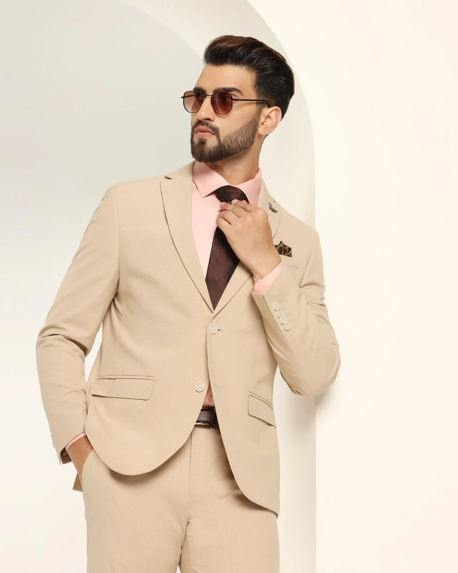 Two Piece Beige Textured Formal Suit - Games