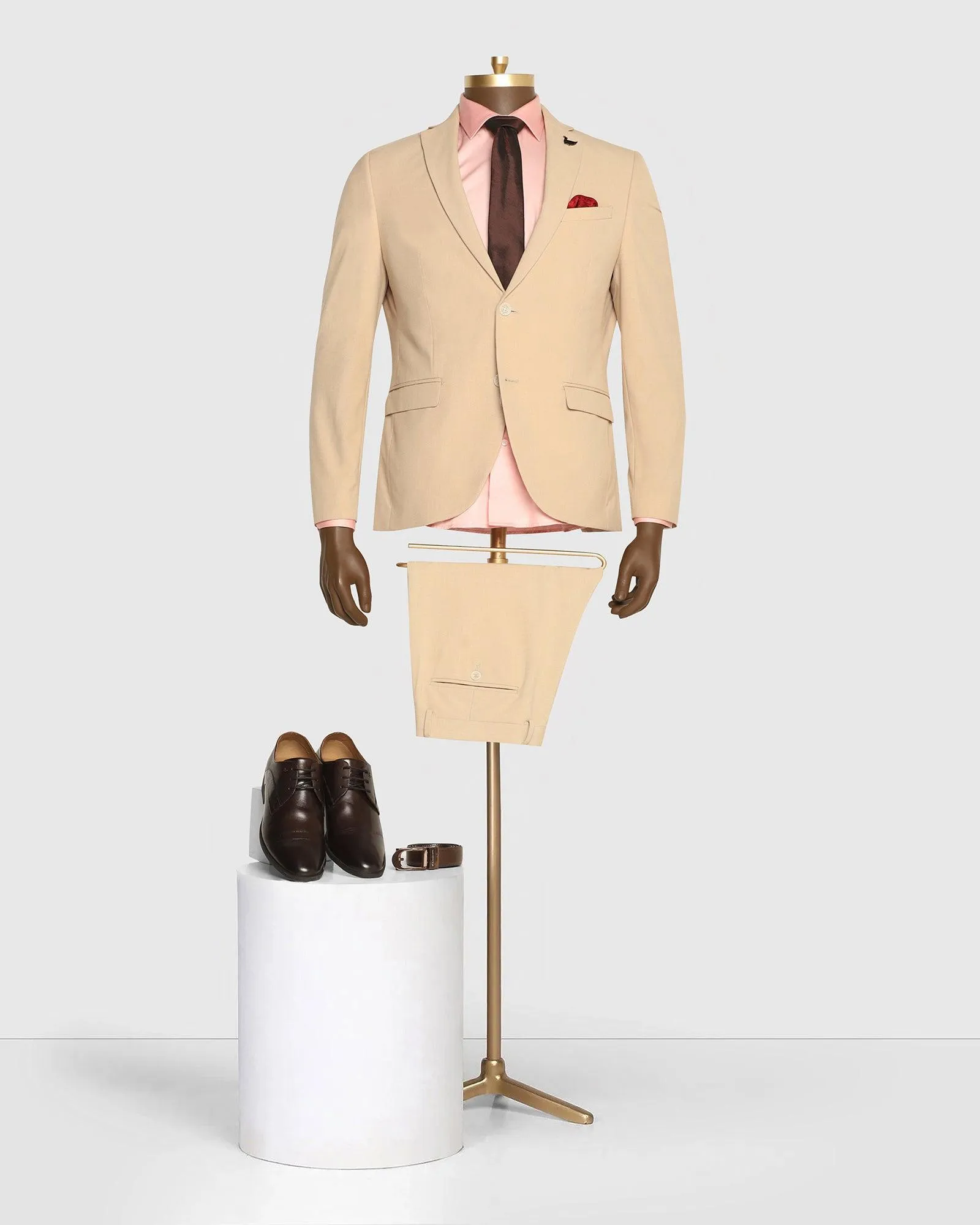 Two Piece Beige Textured Formal Suit - Games