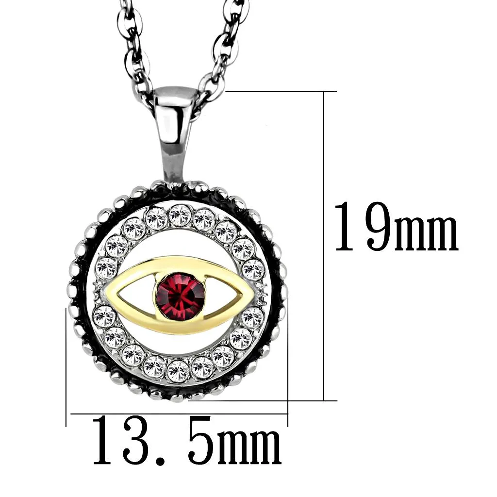 Two-Tone IP Gold (Ion Plating) Stainless Steel Chain Pendant with Top Grade Crystal in Garnet for Women Style TK2527