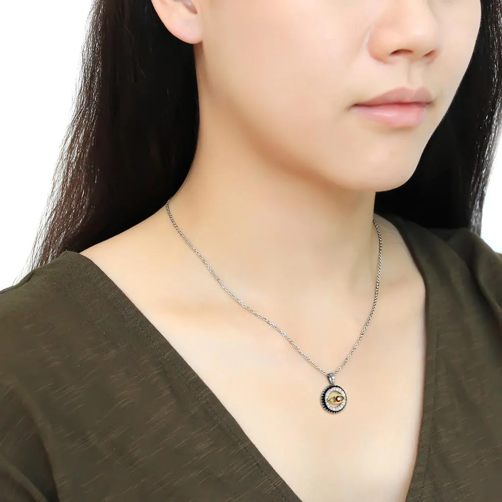 Two-Tone IP Gold (Ion Plating) Stainless Steel Chain Pendant with Top Grade Crystal in Garnet for Women Style TK2527