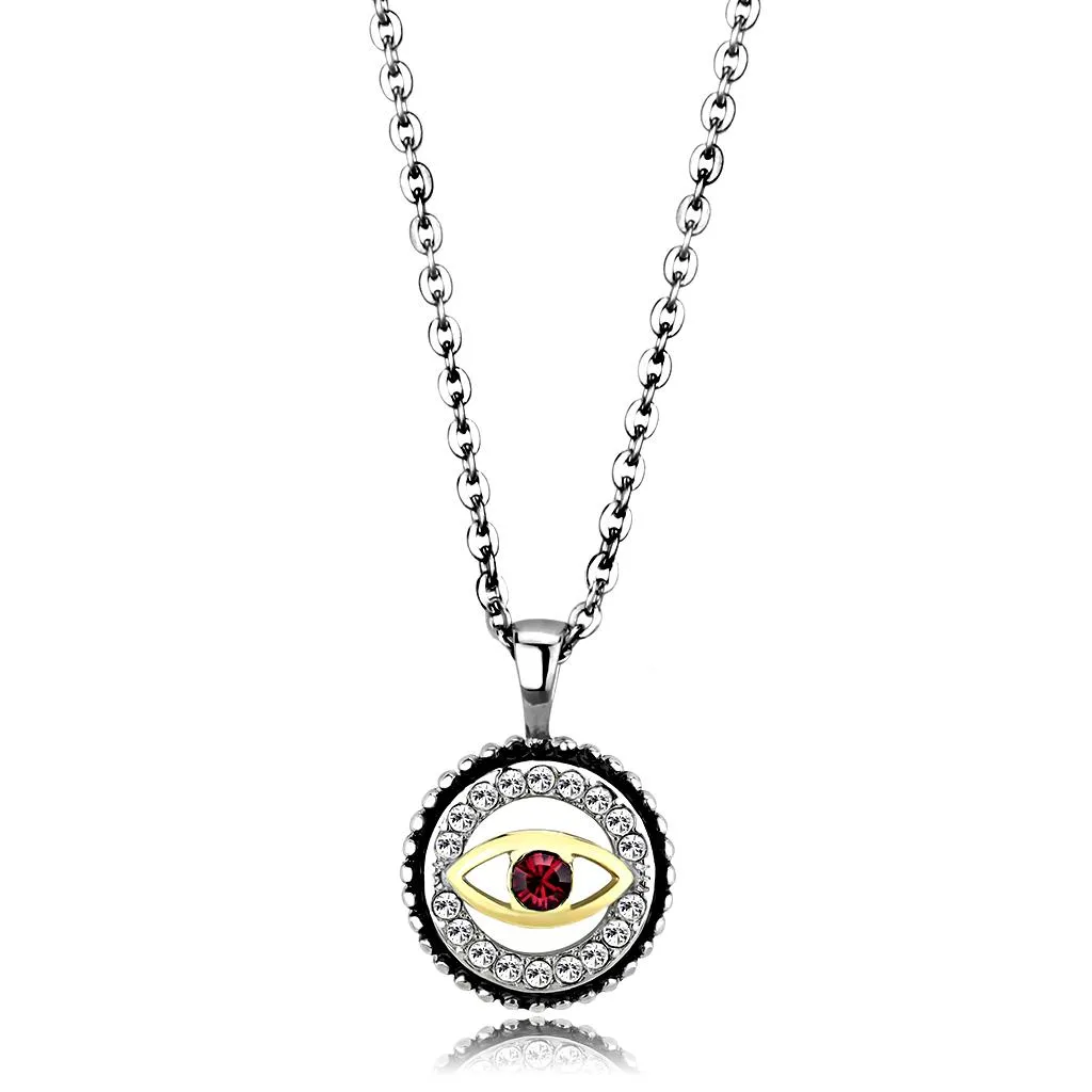 Two-Tone IP Gold (Ion Plating) Stainless Steel Chain Pendant with Top Grade Crystal in Garnet for Women Style TK2527