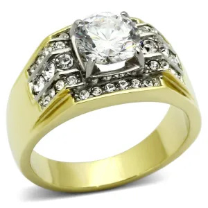 Two-Tone IP Gold (Ion Plating) Stainless Steel Ring with AAA Grade CZ in Clear for Women Style TK736