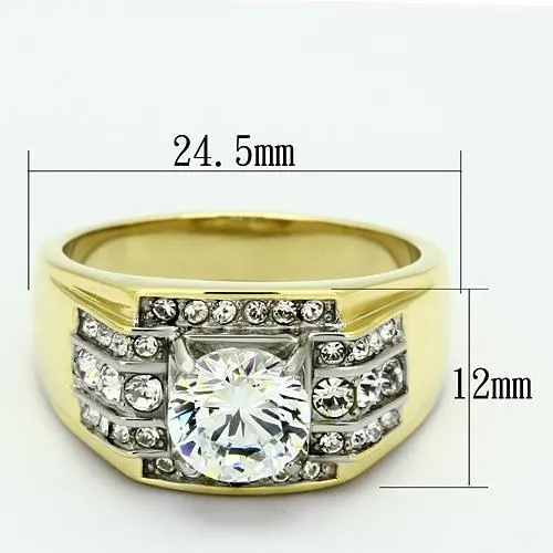 Two-Tone IP Gold (Ion Plating) Stainless Steel Ring with AAA Grade CZ in Clear for Women Style TK736