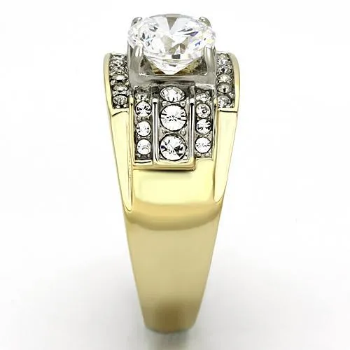 Two-Tone IP Gold (Ion Plating) Stainless Steel Ring with AAA Grade CZ in Clear for Women Style TK736