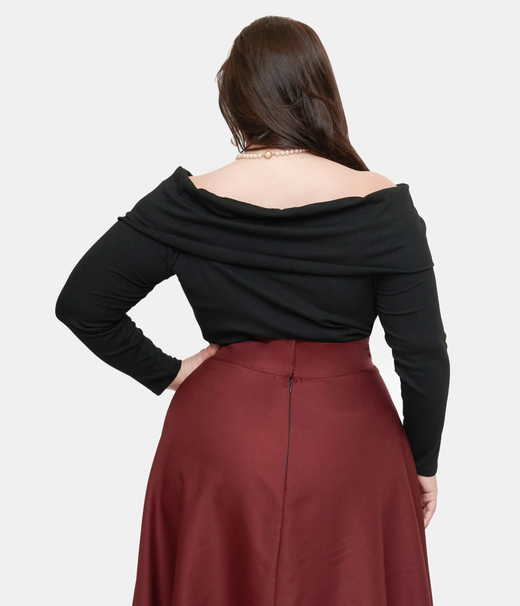 Unique Vintage Plus Size 1960s Black Folded Shoulder Knit Top