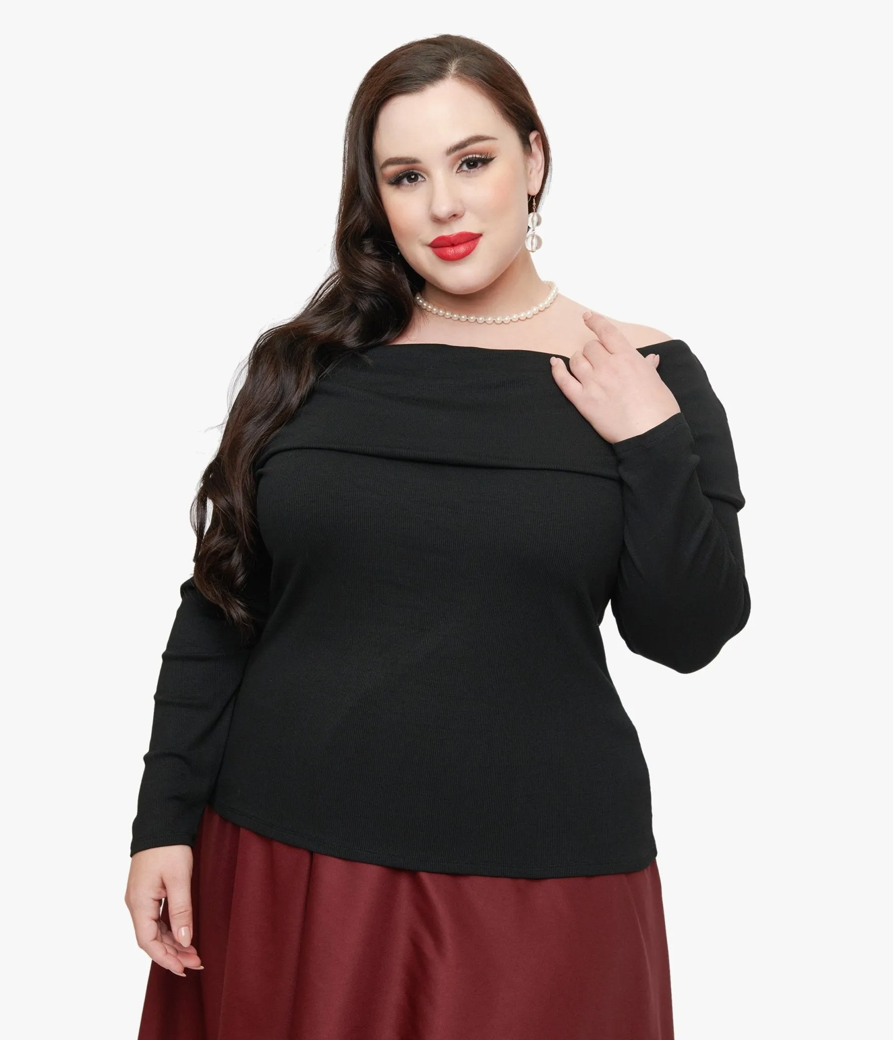 Unique Vintage Plus Size 1960s Black Folded Shoulder Knit Top