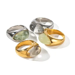 VAIGE Stainless Steel & Clear Resin Geometric Long Flat Close Ring in Gold - Trendy Fashion Jewelry