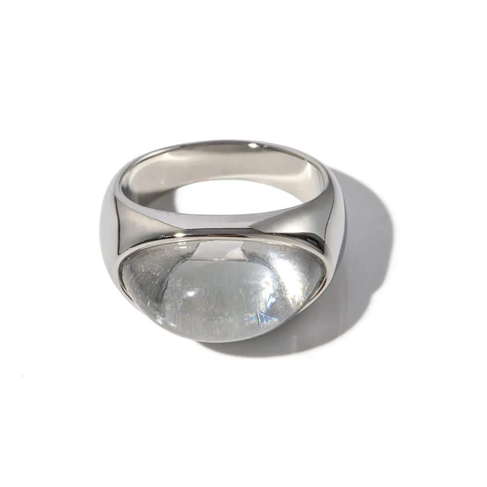 VAIGE Stainless Steel & Clear Resin Geometric Long Flat Close Ring in Gold - Trendy Fashion Jewelry