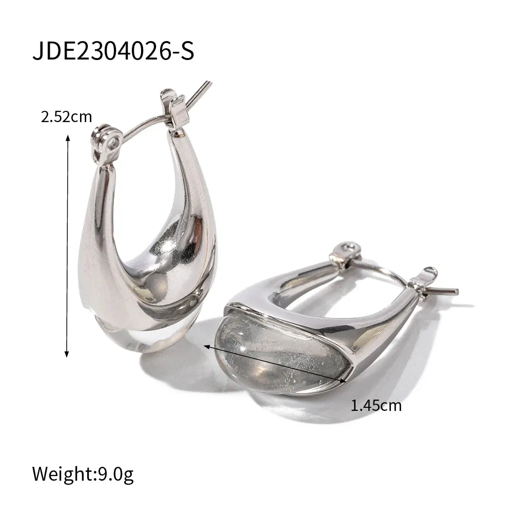 VAIGE Stainless Steel & Clear Resin Geometric Long Flat Close Ring in Gold - Trendy Fashion Jewelry