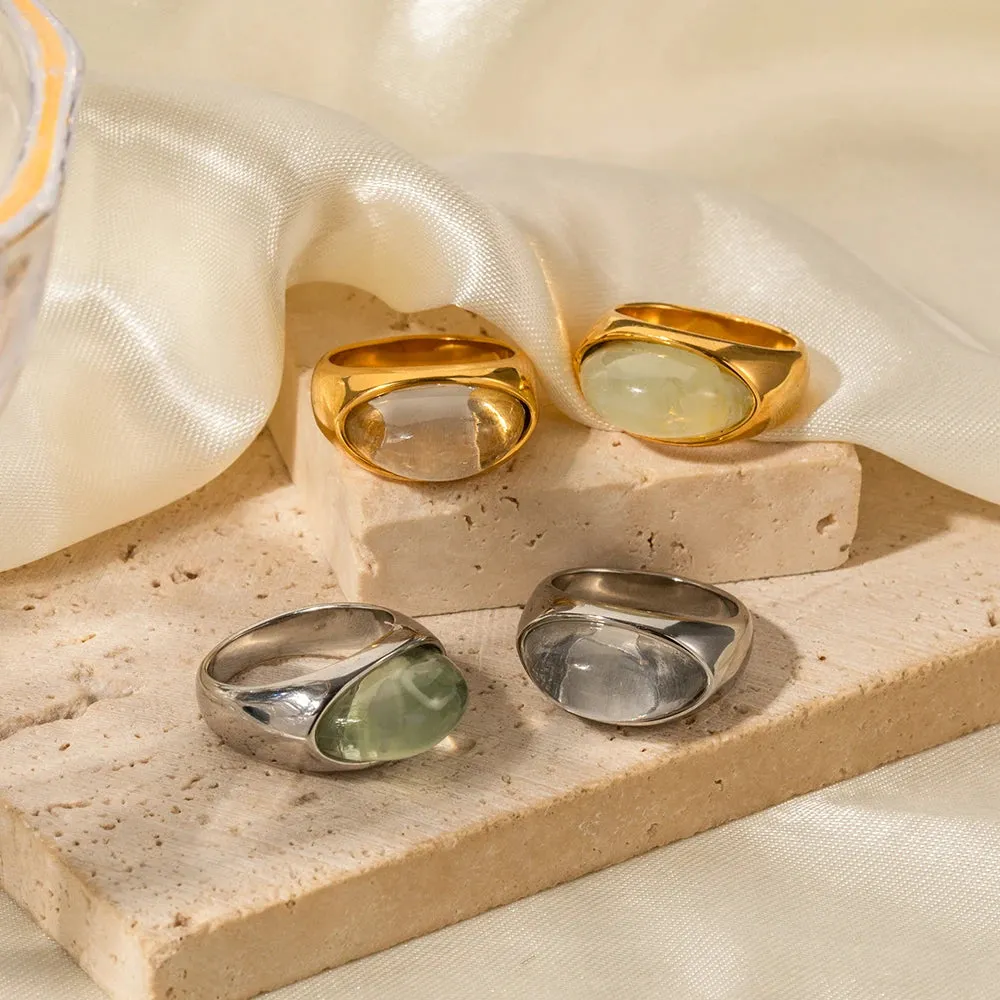 VAIGE Stainless Steel & Clear Resin Geometric Long Flat Close Ring in Gold - Trendy Fashion Jewelry