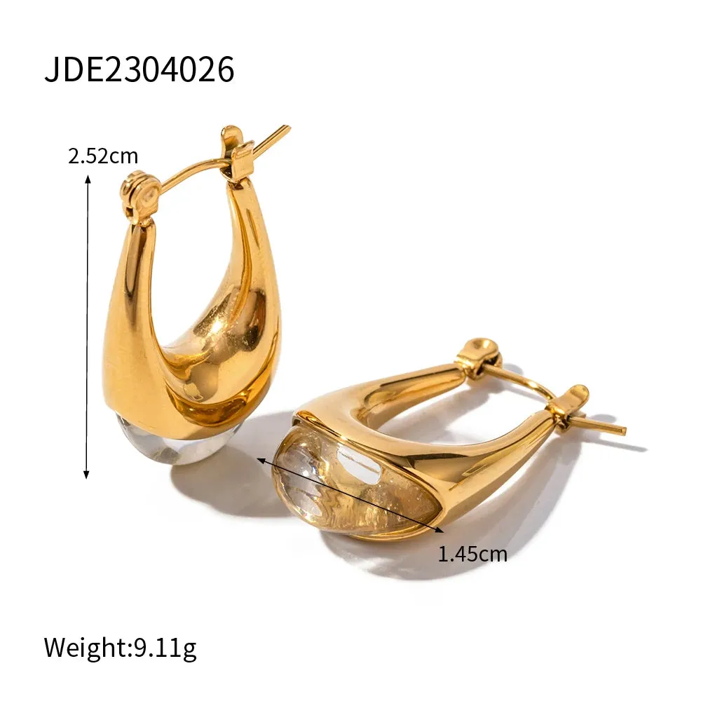 VAIGE Stainless Steel & Clear Resin Geometric Long Flat Close Ring in Gold - Trendy Fashion Jewelry