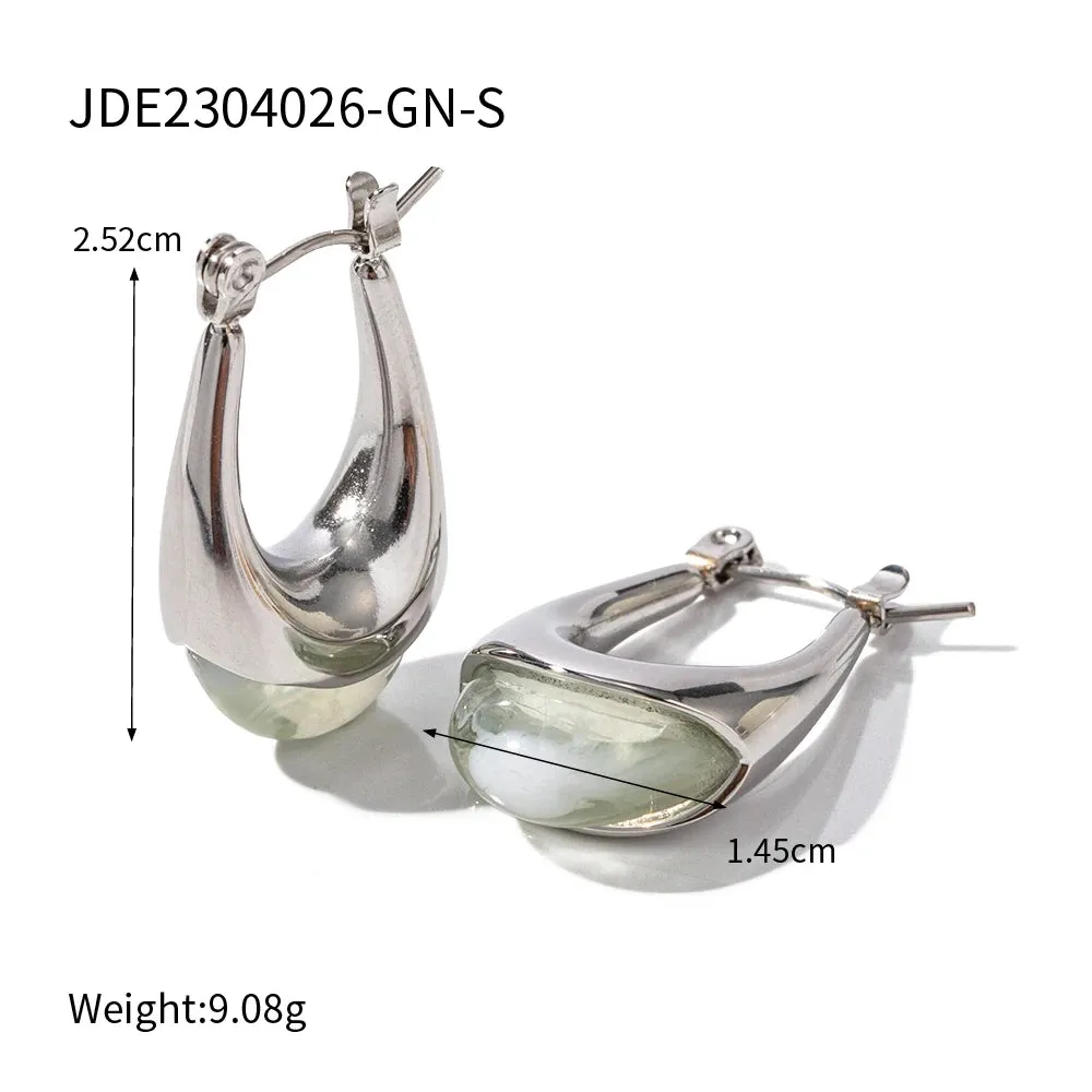 VAIGE Stainless Steel & Clear Resin Geometric Long Flat Close Ring in Gold - Trendy Fashion Jewelry