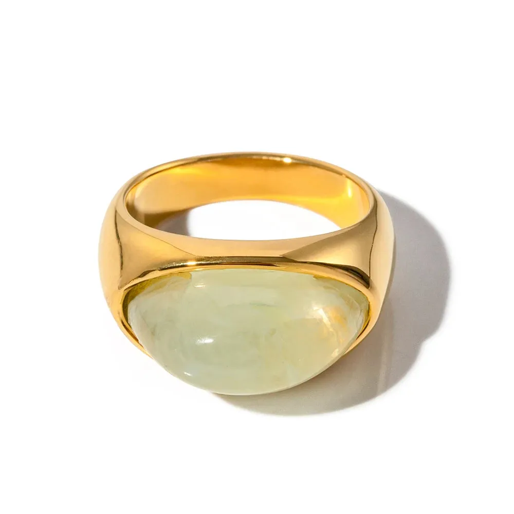 VAIGE Stainless Steel & Clear Resin Geometric Long Flat Close Ring in Gold - Trendy Fashion Jewelry