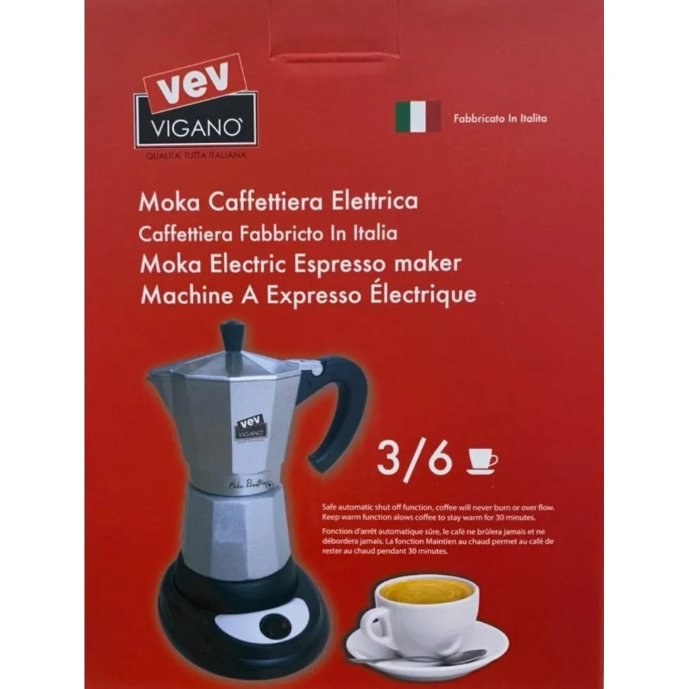 Vev Vigano 6 Cup Italian Moka Electric Espresso Maker