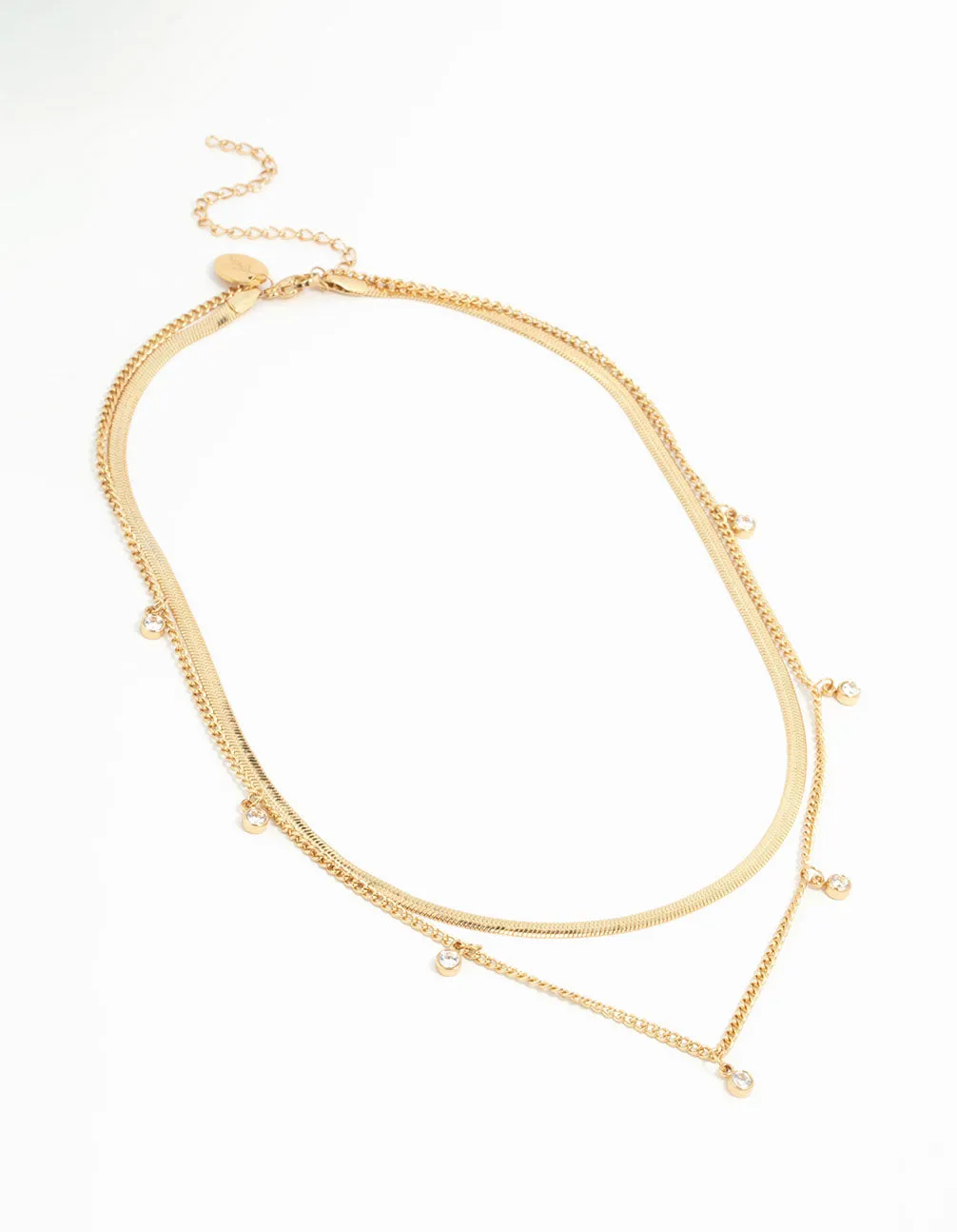 Waterproof Gold Plated Stainless Steel Cubic Zirconia Snake & Charm Layered Necklace