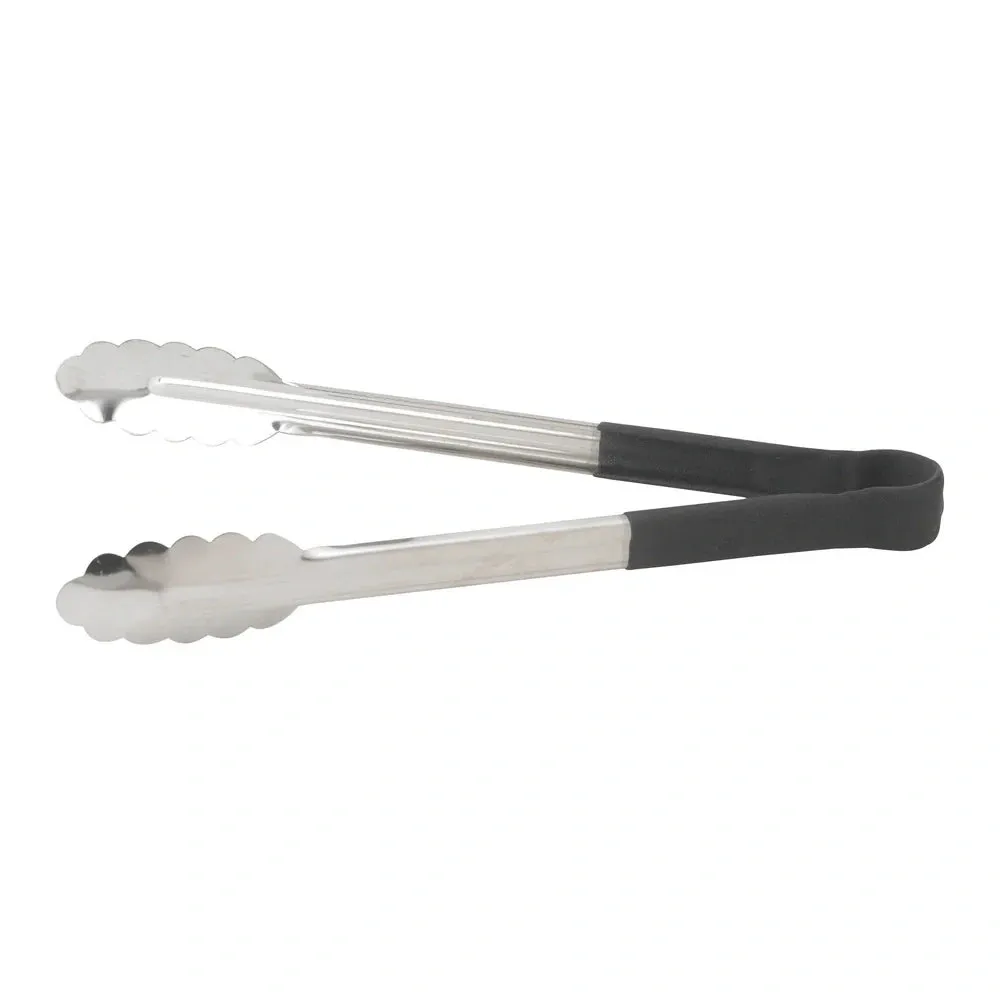 Winco UTPH-12K 12" Stainless Steel Utility Tong, PP Handle, Black