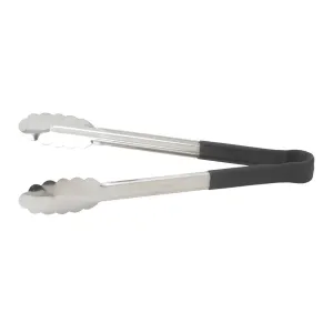 Winco UTPH-12K 12" Stainless Steel Utility Tong, PP Handle, Black